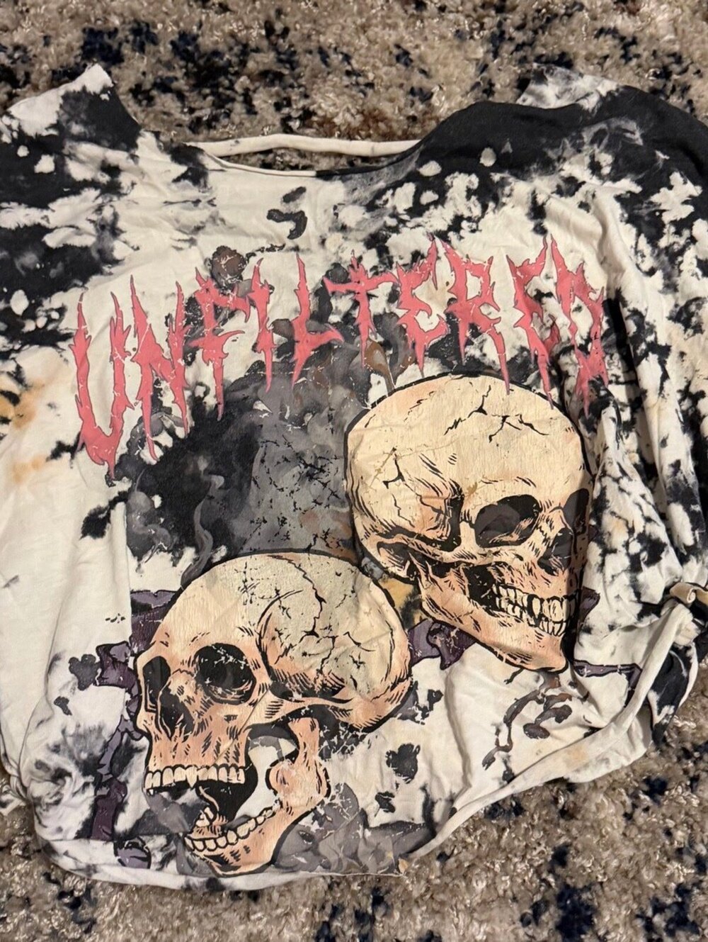 Unfiltered Skull Bleached Tie Dye Crop Top Tee Shirt